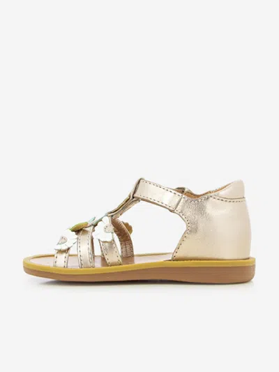Pom D'api Girls Leather Poppy Multi Daisy Sandals In Gold