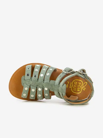 Pom D'api Girls Leather Plagette Stud Sandals In Grey