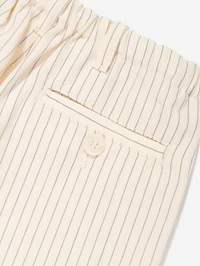 Emporio Armani Boys Striped Linen Shorts In Ivory