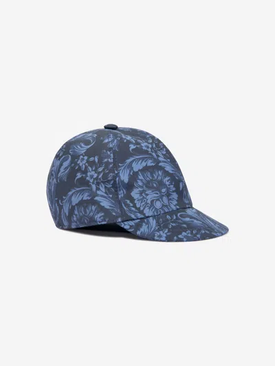 Versace Boys Baroque Print Cap In Blue