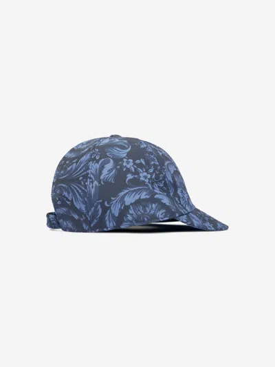 Versace Boys Baroque Print Cap In Blue