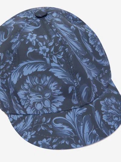 Versace Boys Baroque Print Cap In Blue