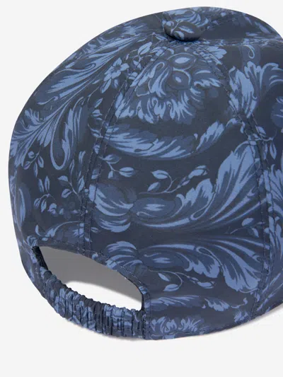 Versace Boys Baroque Print Cap In Blue