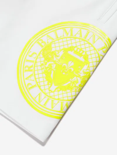 Balmain Printed Cotton Fleece Sweat Shorts In White