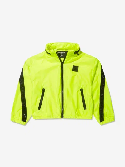 Balmain Boys Fluorescent Zip Up Jacket In Yellow