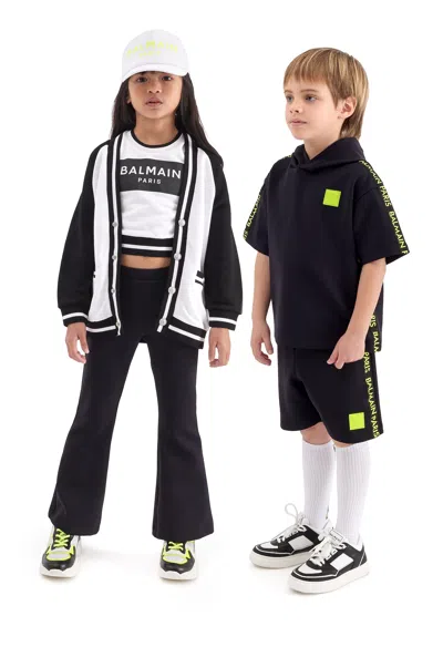 Balmain Boys Short Sleeve Hoodie In Black