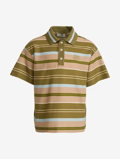 Etro Pegaso-motif Striped Polo Shirt In Green
