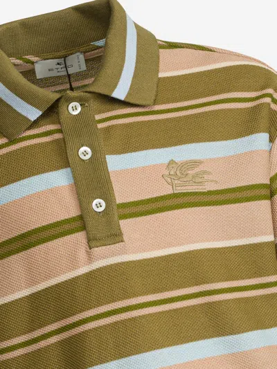 Etro Pegaso-motif Striped Polo Shirt In Green
