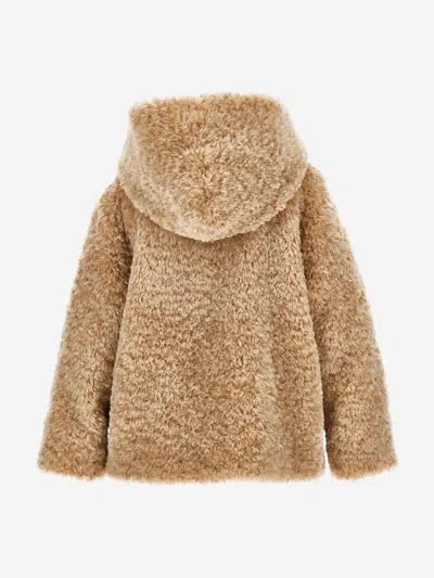 Monnalisa Plush Jacket With Hood In Beige