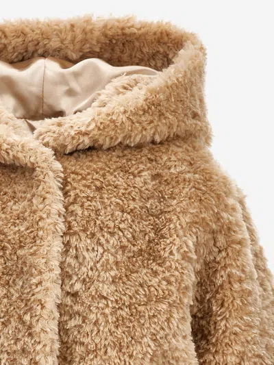 Monnalisa Plush Jacket With Hood In Beige