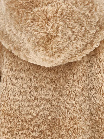 Monnalisa Plush Jacket With Hood In Beige