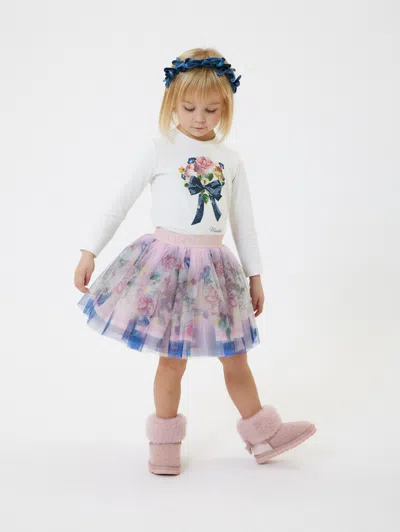 Monnalisa Baroque Rose Tulle Skirt In Multicoloured