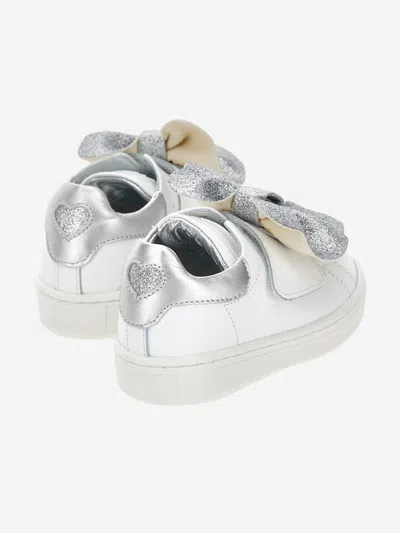 Monnalisa Girls Leather Bow Trainers In Ivory