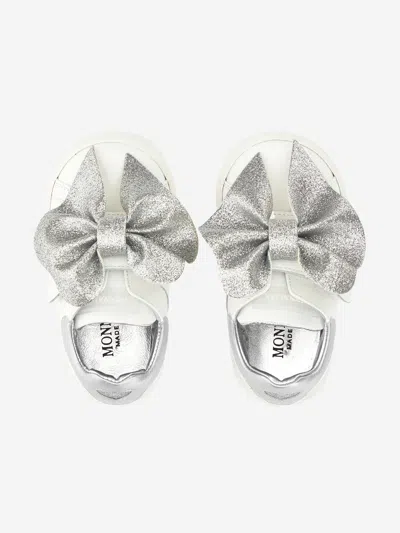 Monnalisa Girls Leather Bow Trainers In Ivory