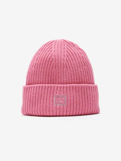 Acne Studios Brand-patch Ribbed Wool-knit Beanie In Pink