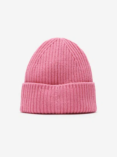 Acne Studios Brand-patch Ribbed Wool-knit Beanie In Pink