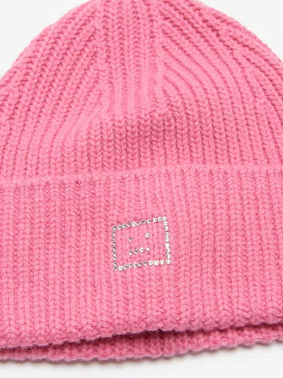 Acne Studios Brand-patch Ribbed Wool-knit Beanie In Pink