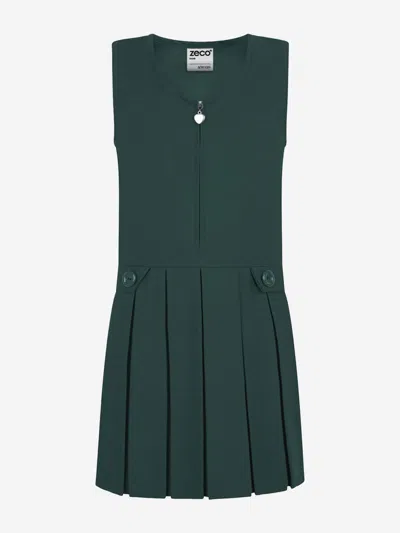 Zeco Schoolwear Girls School Zip Front Pinafore Dress In Green