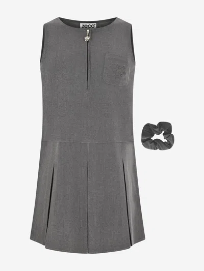 Zeco Schoolwear Girls School Flower Embroidered Pinafore Dress In Grey