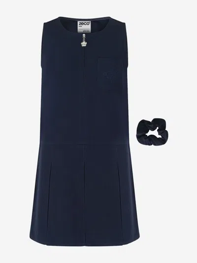 Zeco Schoolwear Girls School Flower Embroidered Pinafore Dress In Blue