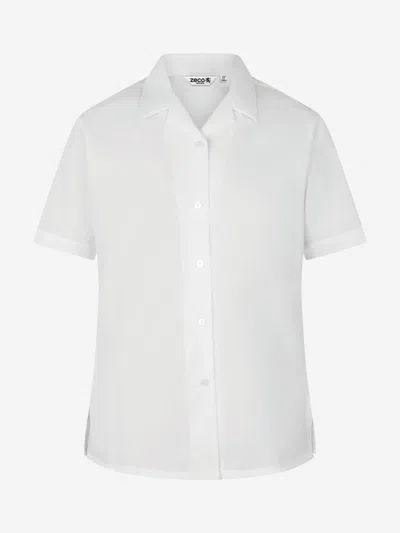 Zeco Schoolwear Girls School Short Sleeve Revere Collar Blouse Twin Pack In White