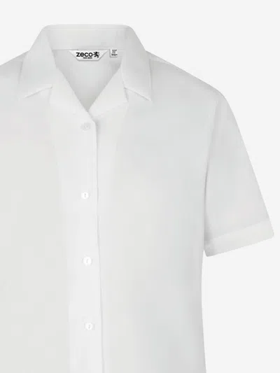 Zeco Schoolwear Girls School Short Sleeve Revere Collar Blouse Twin Pack In White