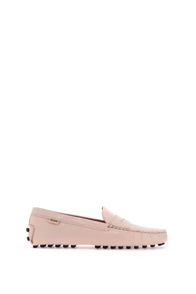 Shop Tod's Crocodile Print Leather Driving Moccas In Pink