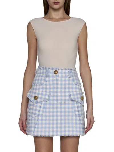 Shop Balmain Skirts In Bleu Pale/blanc