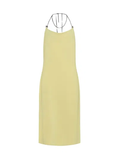 Bottega Veneta Chain-detailed Ribbed-knit Midi Halter Dress In Pineapple