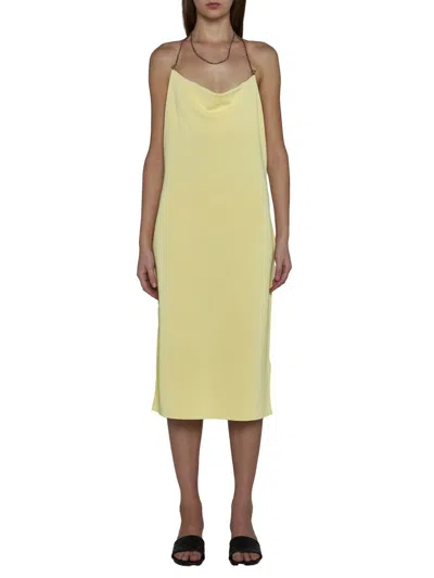 Bottega Veneta Chain-detailed Ribbed-knit Midi Halter Dress In Pineapple