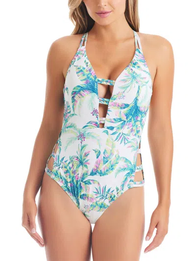 Jessica Simpson Womens Printed Cut-out One-piece Swimsuit In Multi