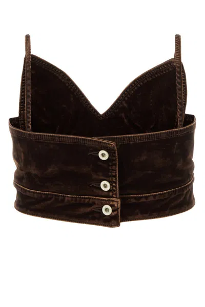 Loewe Velvet Denim Strappy Top In Coffeebean