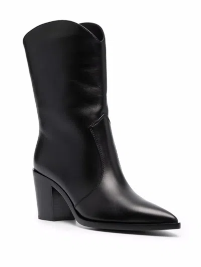 Gianvito Rossi Pointed Toe Block Heel Leather Boots In Black