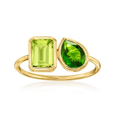 Ross-simons Peridot And . Chrome Diopside Toi Et Moi Ring In 14kt Yellow Gold In Green
