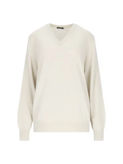 Canessa V-neck Sweater In Cream Cashmere In White