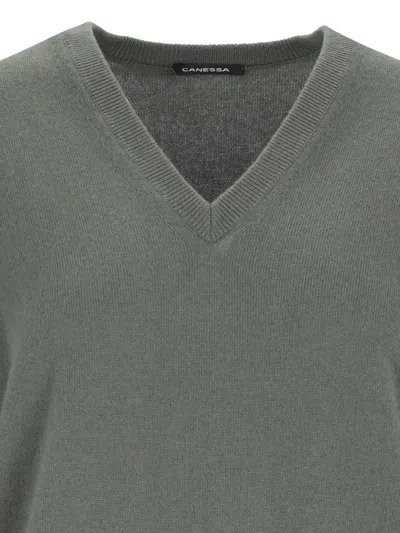 Canessa V-neck Sweater In Green Cashmere In Green