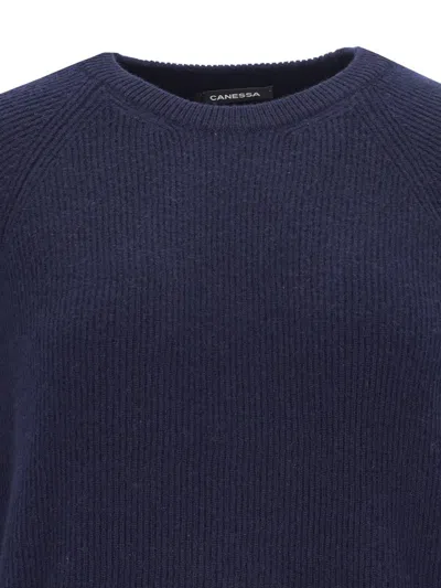 Canessa Basic Sweater In Blue Cashmere Navy Tones In Blue