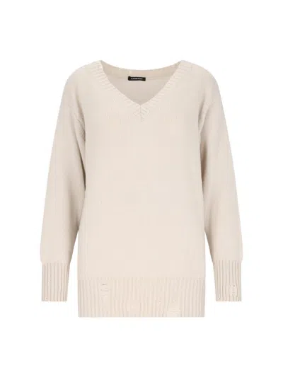 Canessa Destroyed Details Sweater In Cream Cashmere In White
