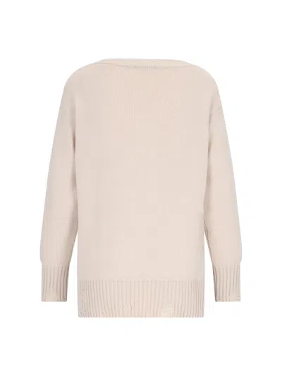 Canessa Destroyed Details Sweater In Cream Cashmere In White