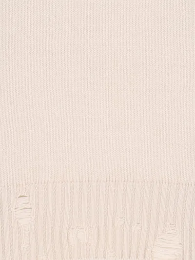 Canessa Destroyed Details Sweater In Cream Cashmere In White