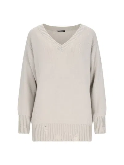 Canessa Destroyed Details Sweater In Grey Cashmere In Beige