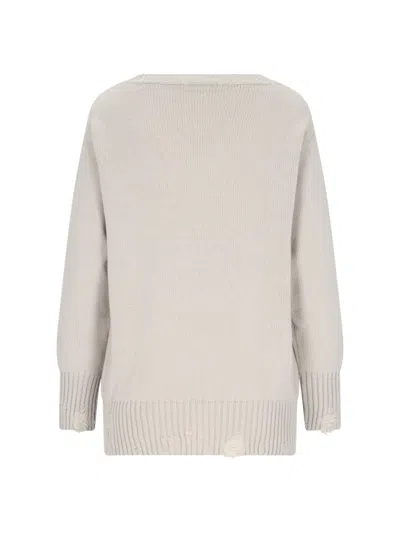 Canessa Destroyed Details Sweater In Grey Cashmere In Beige