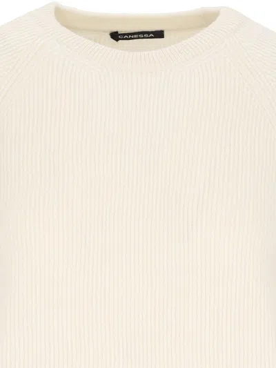 Canessa Basic Sweater In Cream Cashmere In White