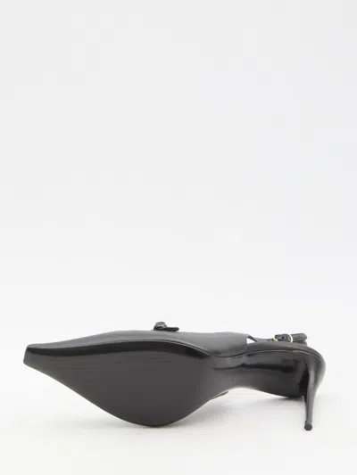 Dolce & Gabbana Leather Slingback With Metal Monogram In Black