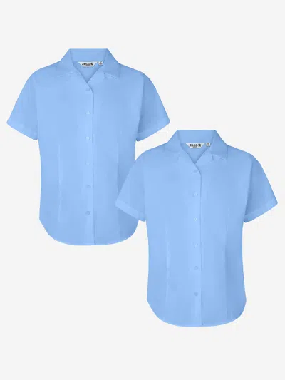 Zeco Schoolwear Girls School Fitted Short Sleeve Rever Collar Blouse Twin Pack In Blue