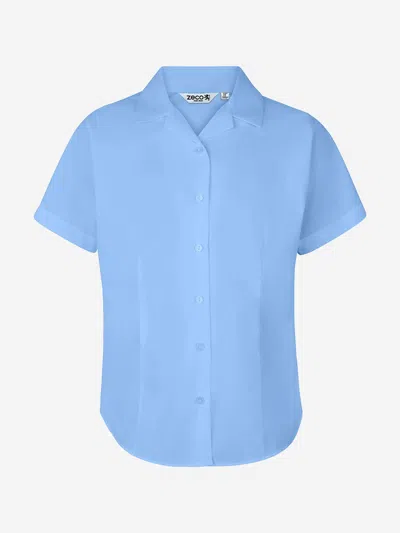 Zeco Schoolwear Girls School Fitted Short Sleeve Rever Collar Blouse Twin Pack In Blue