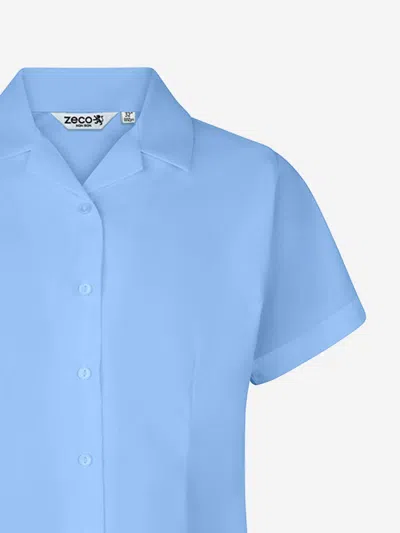 Zeco Schoolwear Girls School Fitted Short Sleeve Rever Collar Blouse Twin Pack In Blue