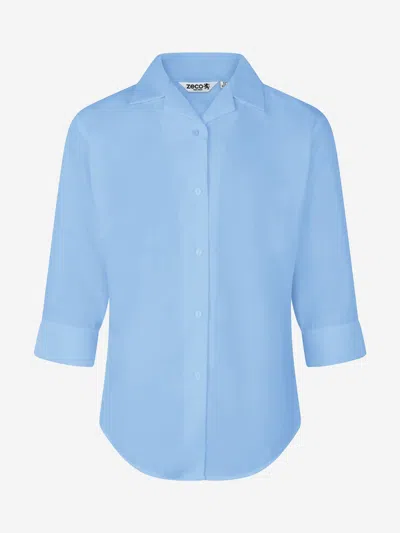 Zeco Schoolwear Zeco Girls School Fitted 3/4 Sleeve Non Iron Blouse Twin Pack In Blue