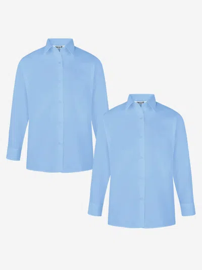 Zeco Schoolwear Girls School Long Sleeve Blouse Twin Pack In Blue