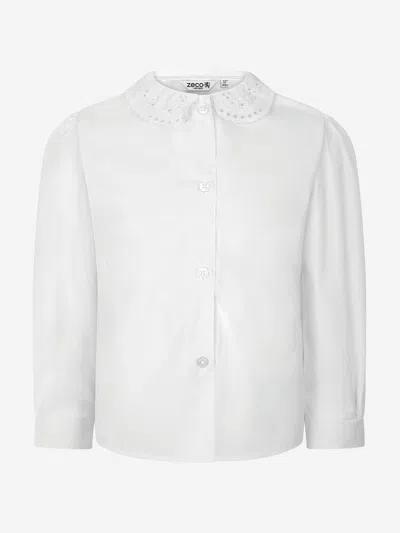 Zeco Schoolwear Girls School Long Sleeve Lace Collar Blouse In White